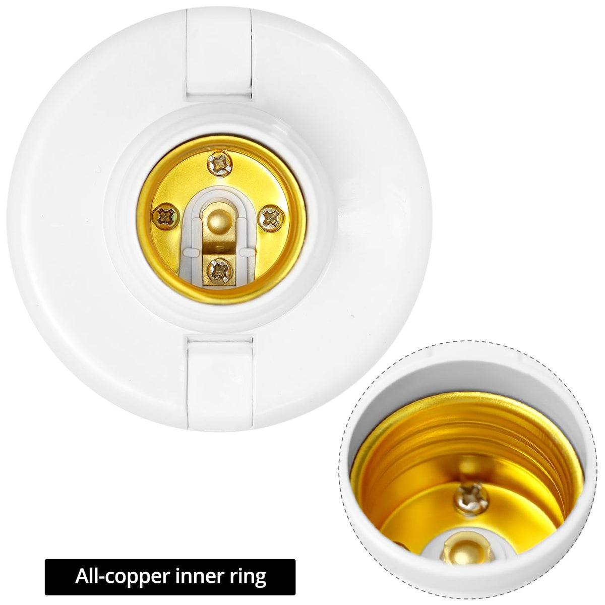LinkMejor Porta Lampada a Inserzione E26/ E27 con Interruttore On/Off | Prese per Lampadine a Serraggio E26 | Cavo Estensibile da 15ft | Anello Interno in Rame Puro | 60W Max | 2-Pack