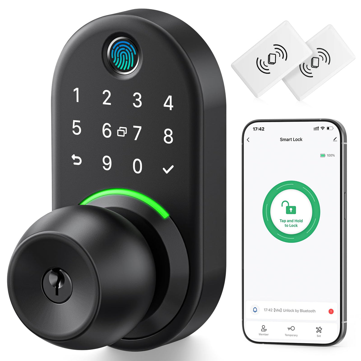 Tastatur Smart Dørknaphåndtag Lås, LinkMejor Fingeraftryksløst Indgangshåndtag Lås