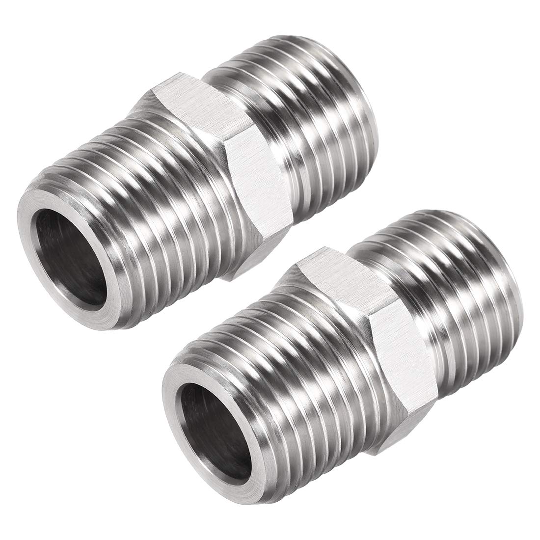 Hex Nipple G1/2 Male X G1/2 Male 304 Stainless Steel Pipe Tube Fitting 2Pcs
