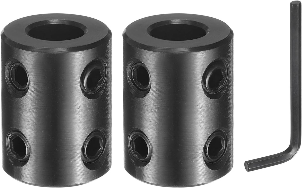 2 Pcs Shaft Coupling, 3/8" Bore 3/4" OD 1" Length Black Oxide Plated Steel Rigid Coupling with Hex Wrench for 3D Printers Motor Wheel (4 Screws Each Piece)