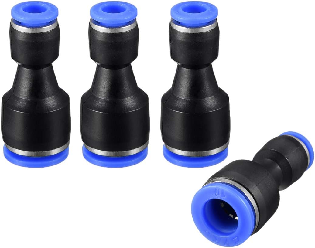 4pcs Push to Connect Fittings Tube Connect 25/64" to 15/64" OD Reducing Straight Union Push Fit Fittings Tube Fittings Push Lock Blue