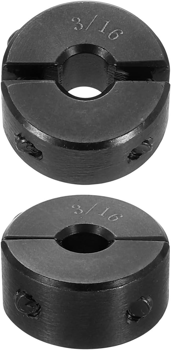 2pcs Double Split Shaft Collar for 3/16" Shaft, Two-Piece Clamping Collar, 5/8" OD, 5/16" Width, Black Oxide Steel Lock Collar Clamp, Set Screw Style