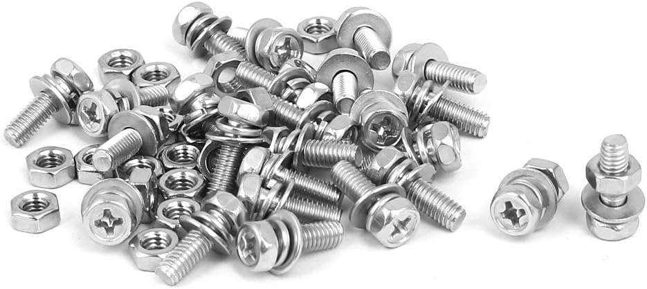 M4 x 12mm 304 Stainless Steel Phillips Hex Head Bolts Nuts w Washers 25 Sets