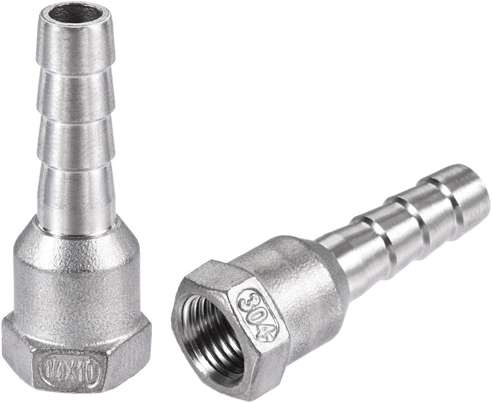 304 Stainless Steel Hose Barb Fitting Coupler, 10mm Barb x G1/4 Female Thread Pipe Adapter, 2Pcs