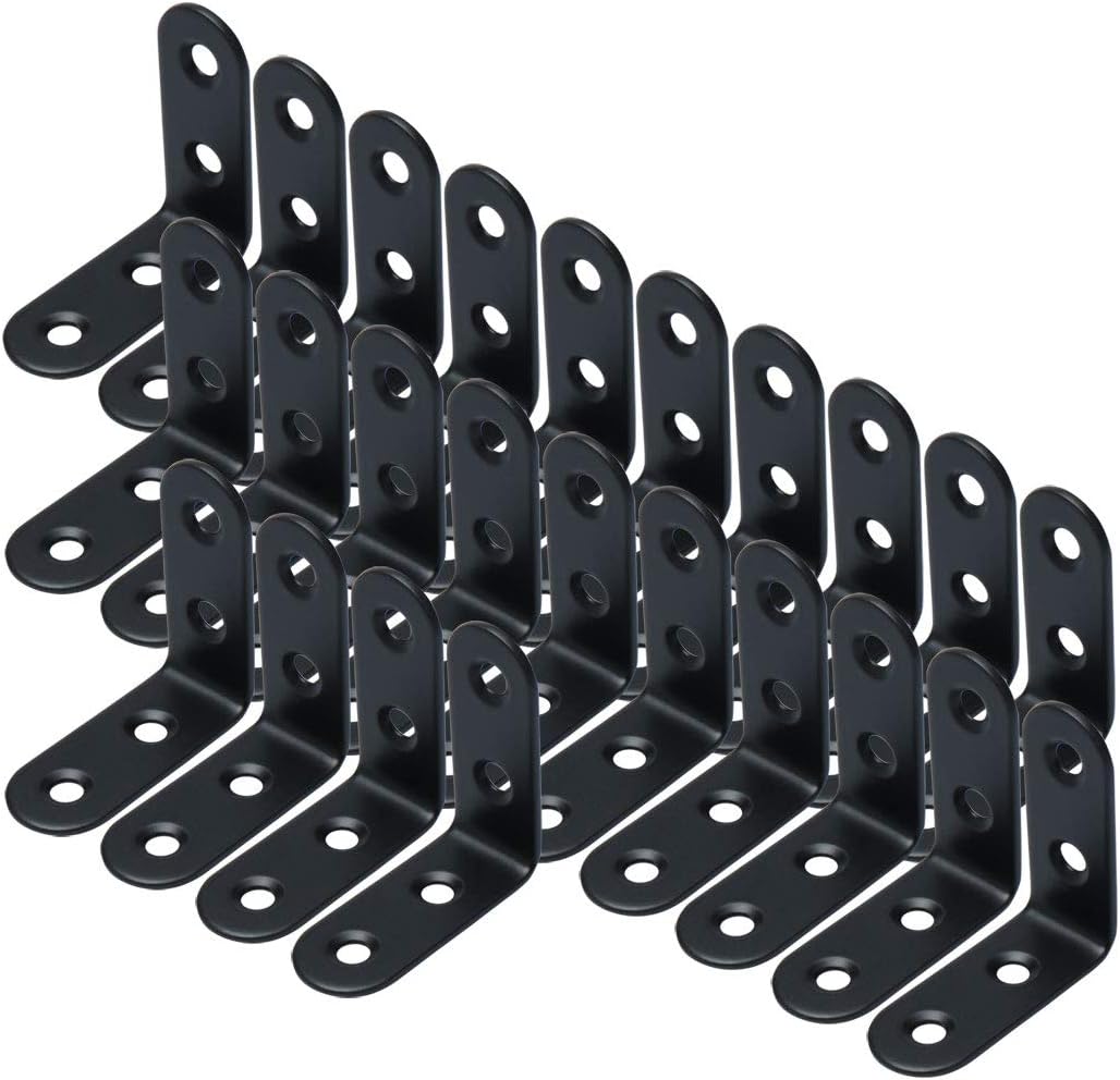 24pcs Angle Bracket Stainless Steel 50x50mm Black Corner Brace Fastener L Shaped Right Angle Brackets Corner Protector Shelf Support for Furniture