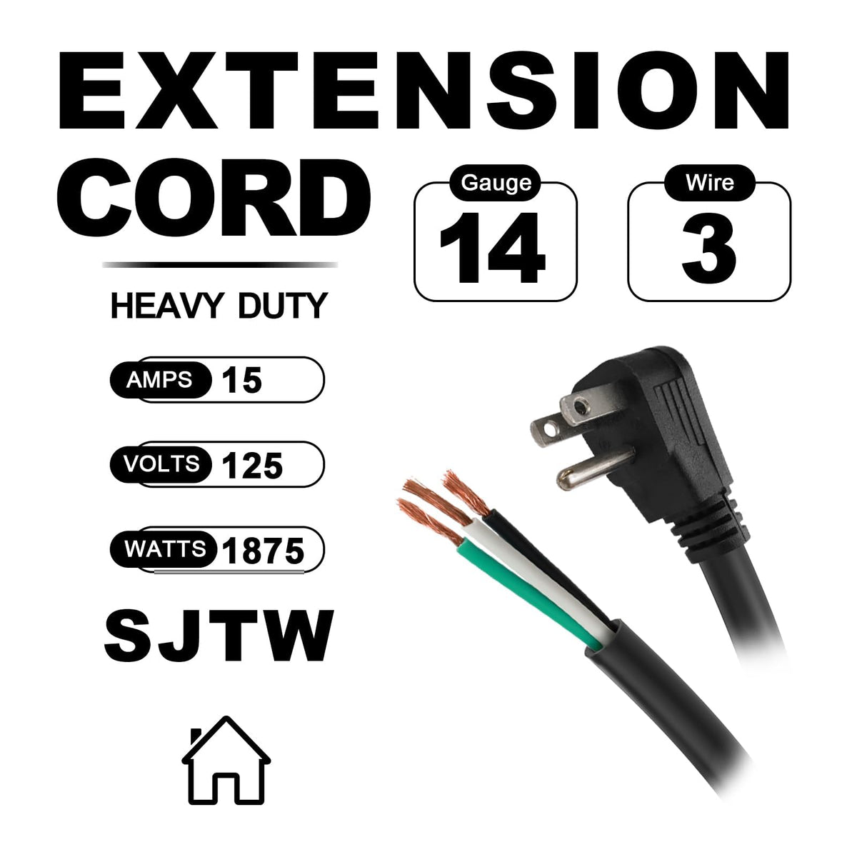 LinkMejor 2 Pack 6 Ft Flad Plug 14/3 Husholdnings- og Værktøjskabel, Sort
