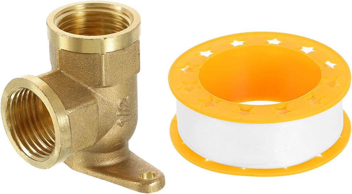 1 Pcs 90 Degree Drop Ear Elbow, 1/2 Inch Female x 1/2 Inch Female Brass Plumbing Fittings, Pipe Connector with Base Plate for Air Water Fuel Pipe