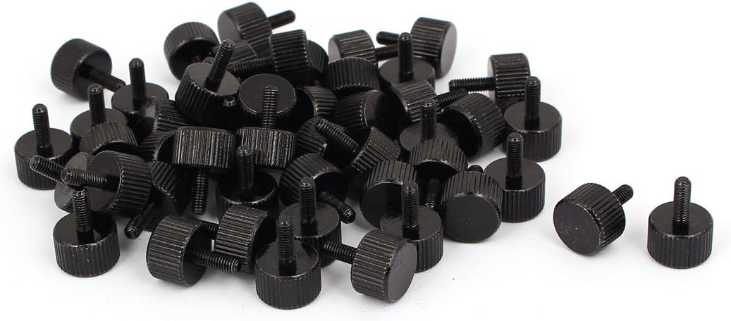 Computer PC Case M3x8mm Black Zinc Plated Flat Head Knurled Thumb Screw 50pcs