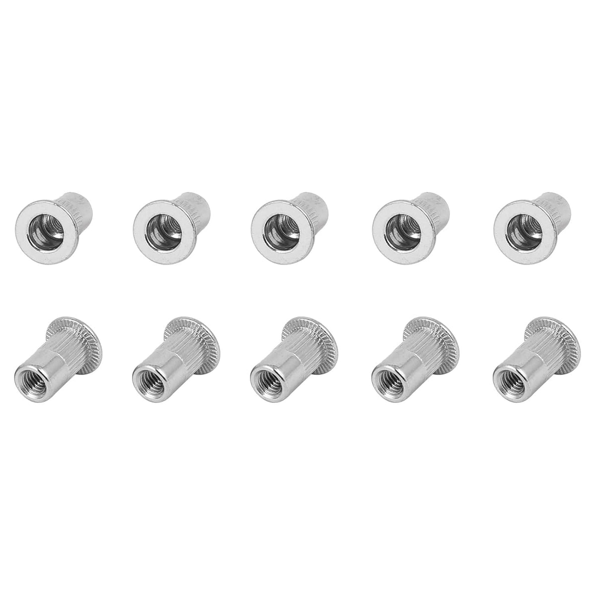 Rivet Nuts - M3 Metric 304 Stainless Steel and M4 Metric Aluminum Flat Head Insert Nuts, Silver Tone, Pack of 100