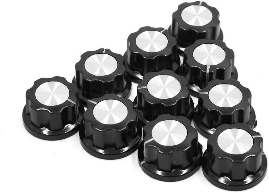 10Pcs 6mm Inner Dia MF-A02 Potentiometer Control Volume Rotary Knob Cap Black