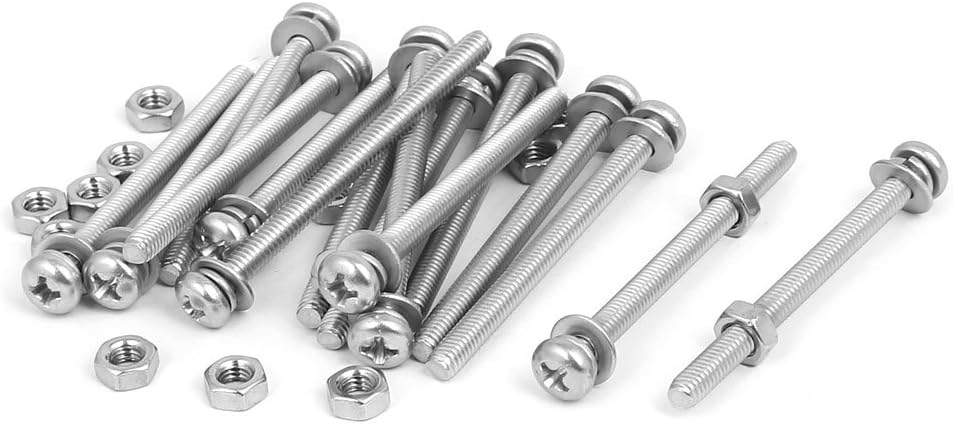 M4 x 50mm 304 Stainless Steel Phillips Pan Head Screws Nuts w Washers 15 Sets