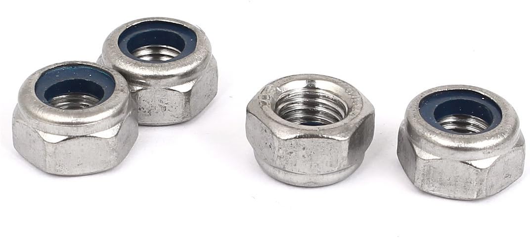 M8x1.0mm 304 Stainless Steel Self-Locking Nylon Insert Hex Lock Nuts 4pcs