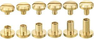 12Pcs Brass Chicago Screw, 4/5/6/7/8/10mm Concave Leather Rivets Belt Screw Binding Stud Nail Rivets Fasteners for Leathercraft Belt Jean DIY