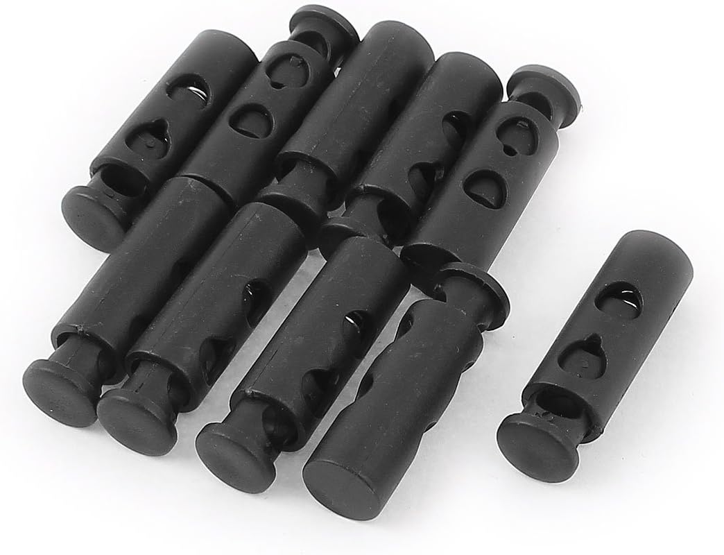 LinkMejor Spring Loaded 5.5mm Dia Dual Hole Cord Locks Stoppers Toggle 10Pcs Black