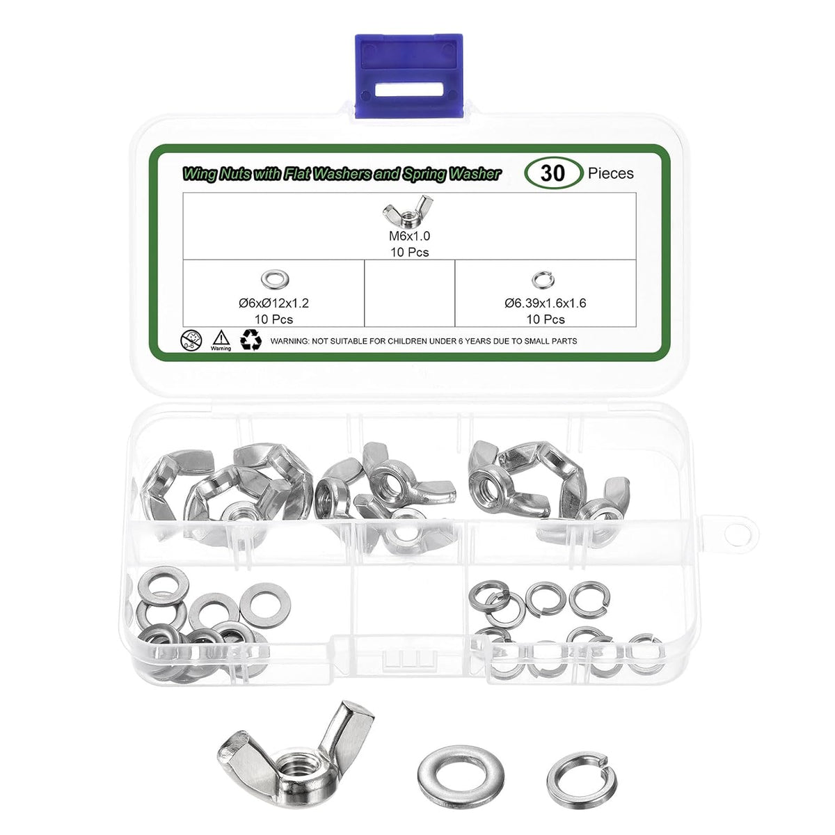 10 Set Wing Nut and Flat Washers Spring Washers, M6x1mm 304 Stainless Steel Butterfly Wing Nuts Hand Tighten Wing Nuts for Machinery Electronic Equipment