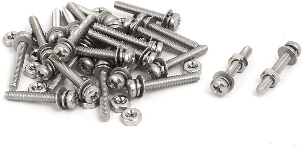 M3x20mm 304 Stainless Steel Phillips Pan Head Bolt Screw Nut w Washer 25 Sets
