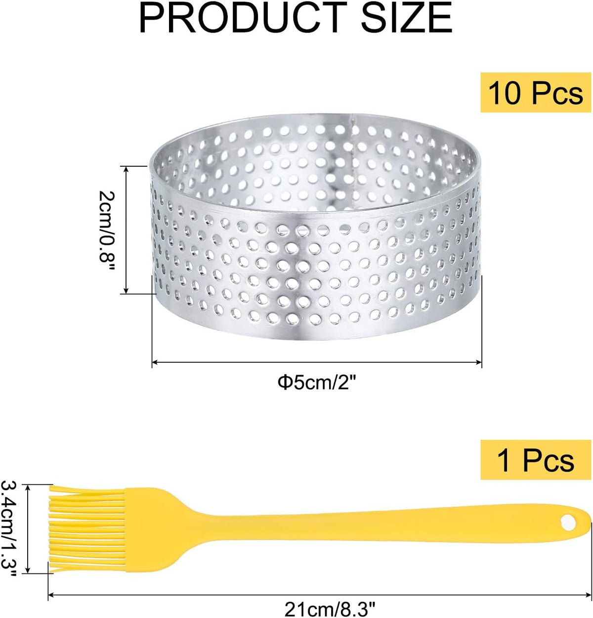 10pcs Perforated Cake Rings 4.3 Inch RVS Ronde Cake Mousse Ring Molds met Borstel voor Cake Dessert Patisserie Maken, Zilverkleur