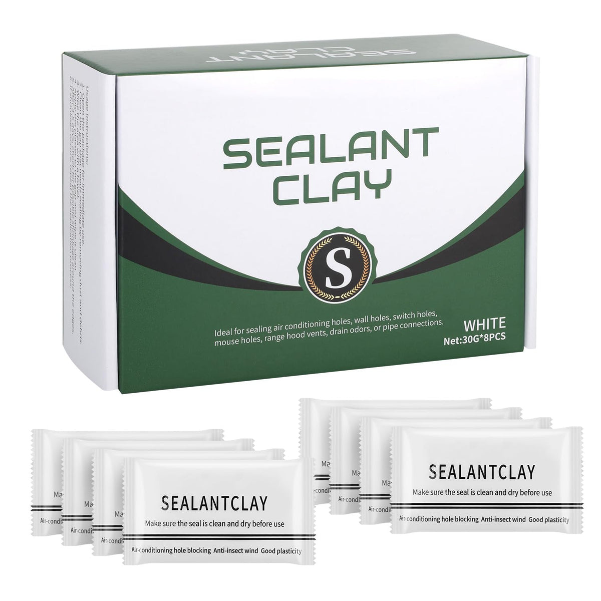 Waterproof Sealant Mastic,Pack of 8 White Seal Putty Waterproof Duct Seal Repair Sealing Clay, Quick Mending Mud for Drain Connection, Wall Hole, Air Conditioning Hole Seal Putty (8 Pack)