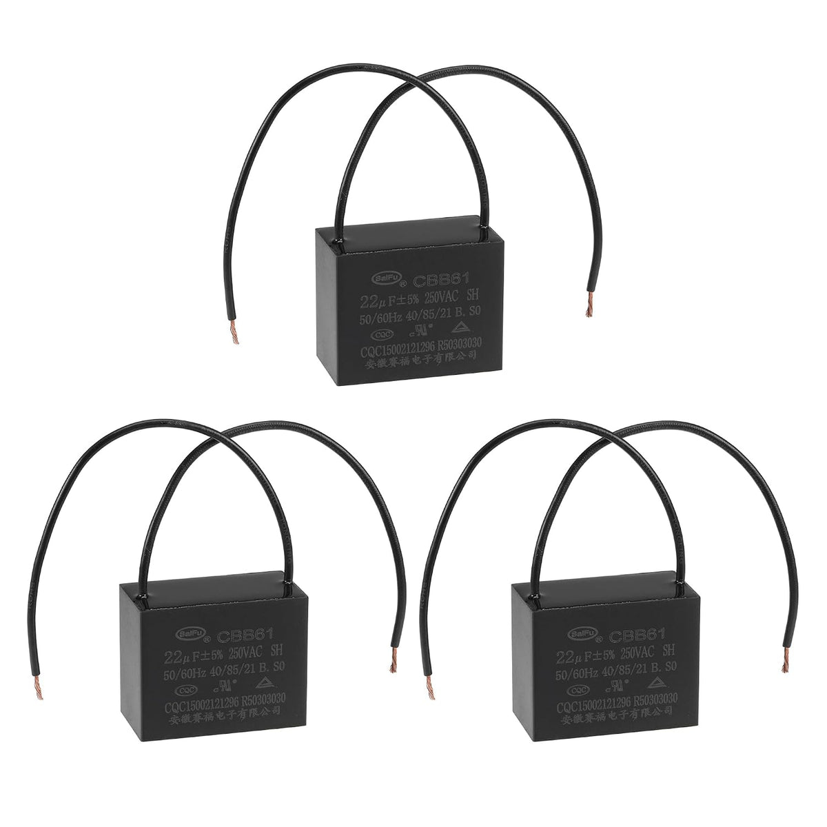 Ceiling Fan Capacitor CBB61 22uF 250V AC 2 Wires Metallized Polypropylene Film Capacitor 48x38x26mm for Electric Fan Pump Motor Generator 3Pcs