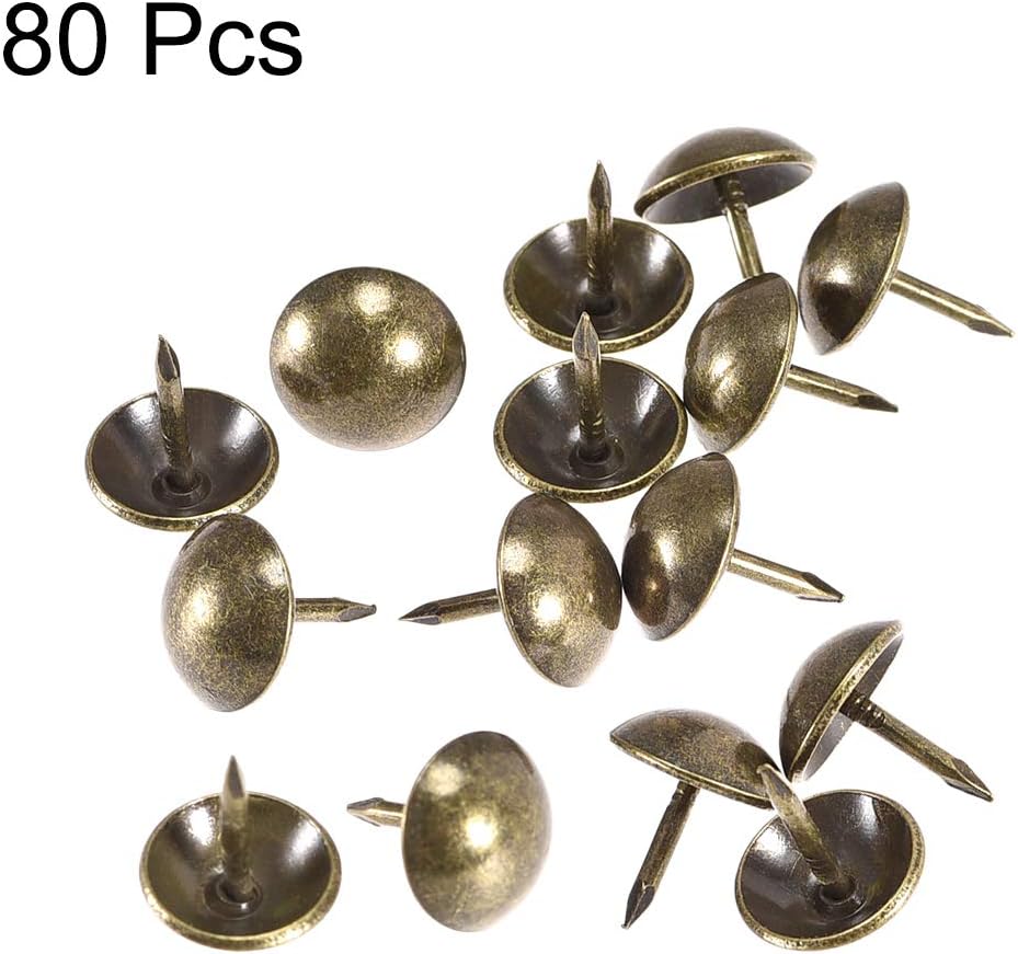 Upholstery Nails Tacks 16mm Dia 20mm Height Retro Round Thumb Push Pins Bronze Tone for Furniture Sofa Headboards, 80 Pcs