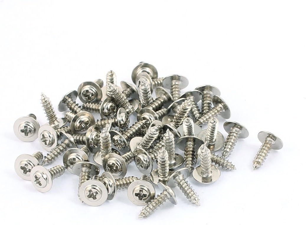 50pcs 8x2.3mm Stainless Steel Self Tapping Screw Round Phillips Head with Washer