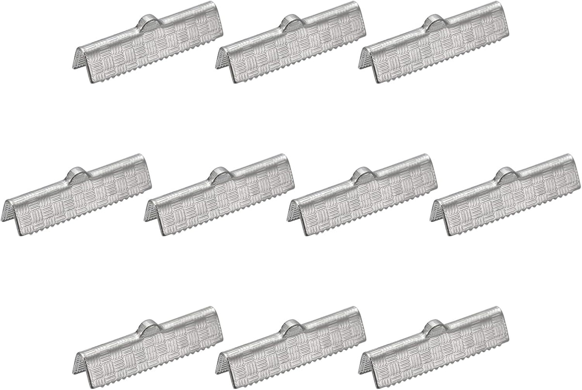60Pcs Ribbon End Crimp Clamps, 25mm Stripe Texture Stainless Steel Pinch Cord End Clasps for DIY Bracelet Making, Silver Tone