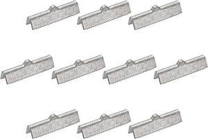 60Pcs Ribbon End Crimp Clamps, 25mm Stripe Texture Stainless Steel Pinch Cord End Clasps for DIY Bracelet Making, Silver Tone