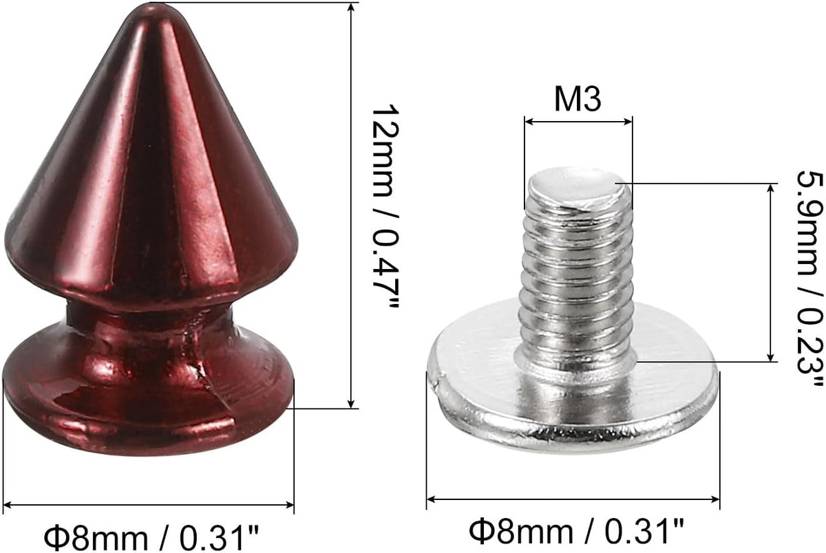50セット コーンスパイク スチュードリブナット、レザー工芸、衣服、靴、ベルト、バッグ用 8x12mm スクリューバックトレースチュードとスパイク（明るい緑）