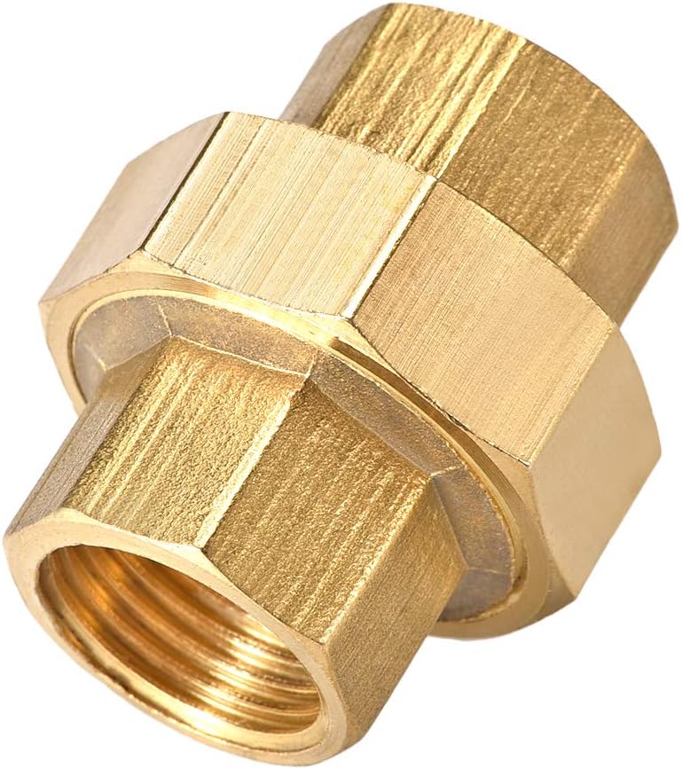 Brass Pipe Union Connector Coupling 1/2 PT Fitting with Female Threaded Connects Two Pipes 38mm Length