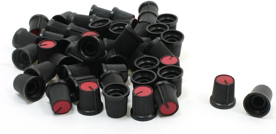 50 Pcs 6mm 15/64" Shaft Dia. Nonslip Potentiometer Knobs Red Black