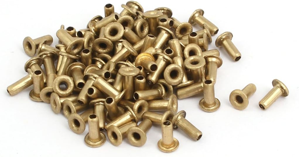 LinkMejor 100pcs M2x5mm Brass Plated Metal Hollow Eyelets Rivets Gold Tone