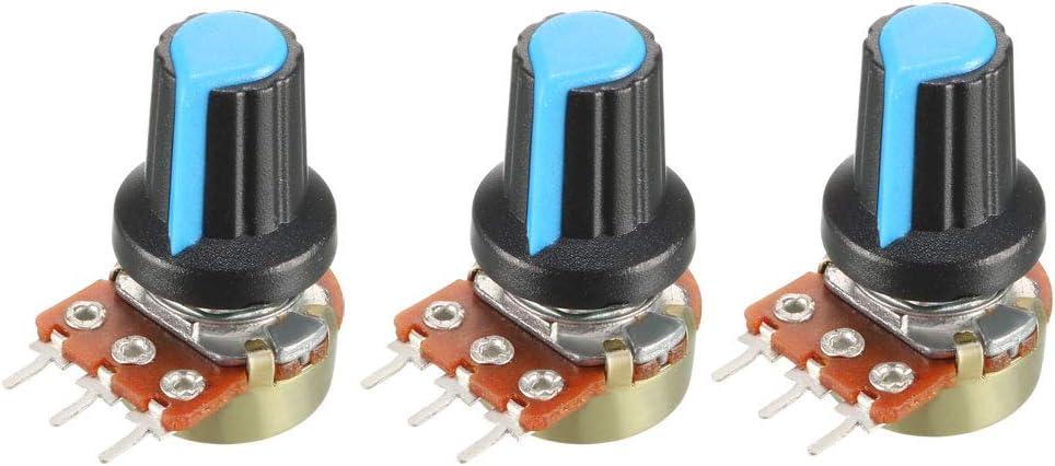 3Pcs 5K Ohm Variable Resistors Single Turn Rotary Carbon Film Taper Potentiometer with Knobs