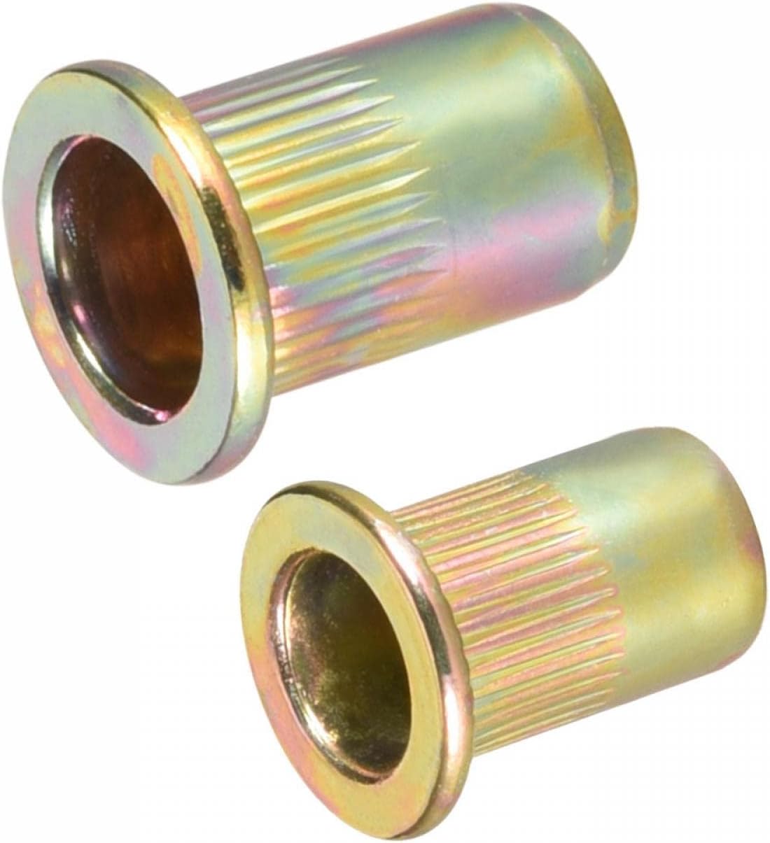 Rivet Nuts - M6/M8 Metric Carbon Steel Zinc Plated Flat Head Insert Nuts, Yellow, Pack of 60