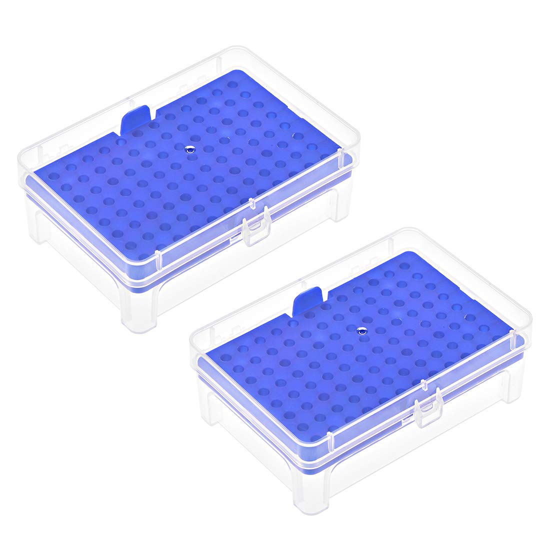 Pipette Tips Box 96-Well Polypropylene Tip Holder Container for 10ul Pipettor 4.5mm Hole Diameter Blue 2Pcs