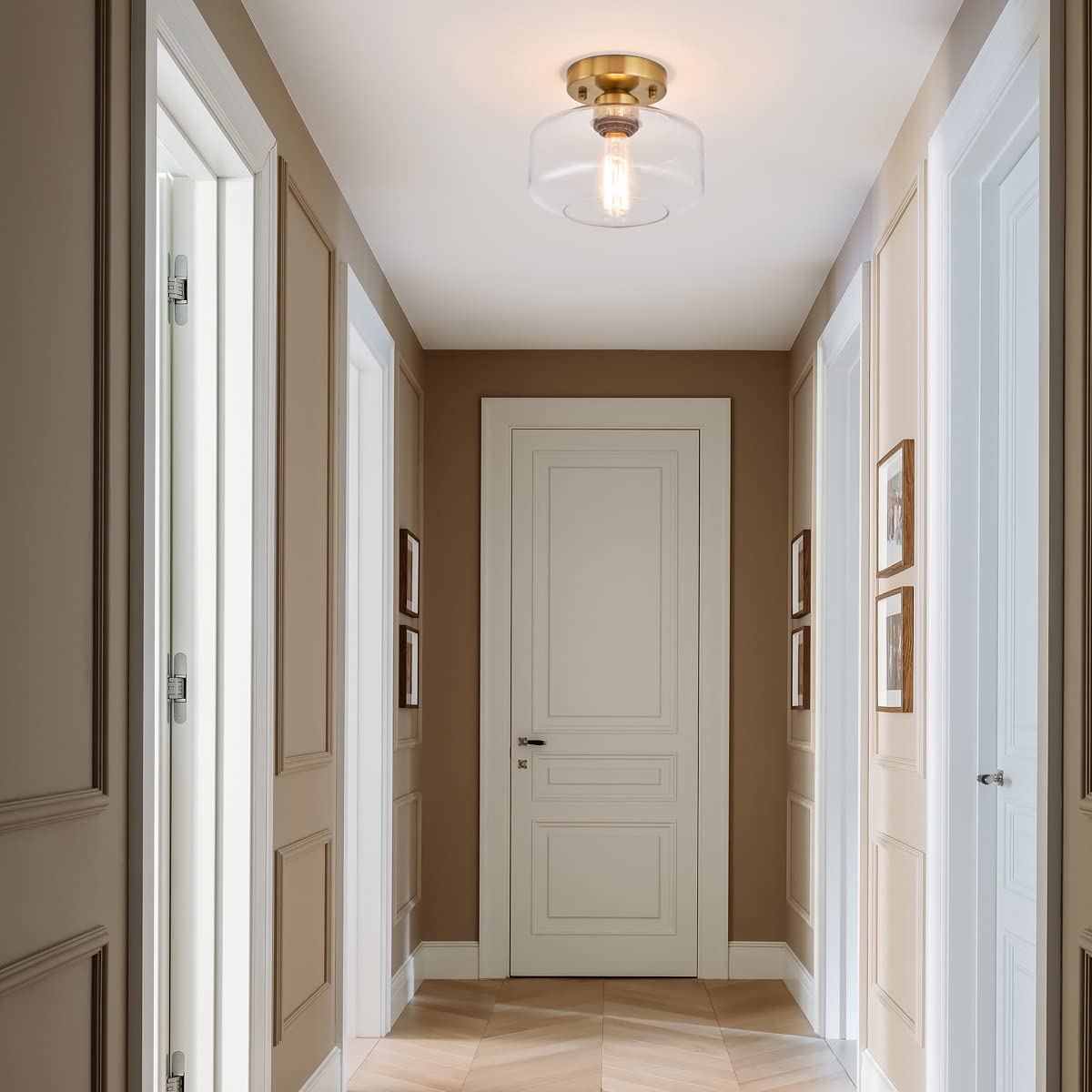 LinkMejor Modern Brass Gold Semi Flush Mount Ceiling Light Fixture