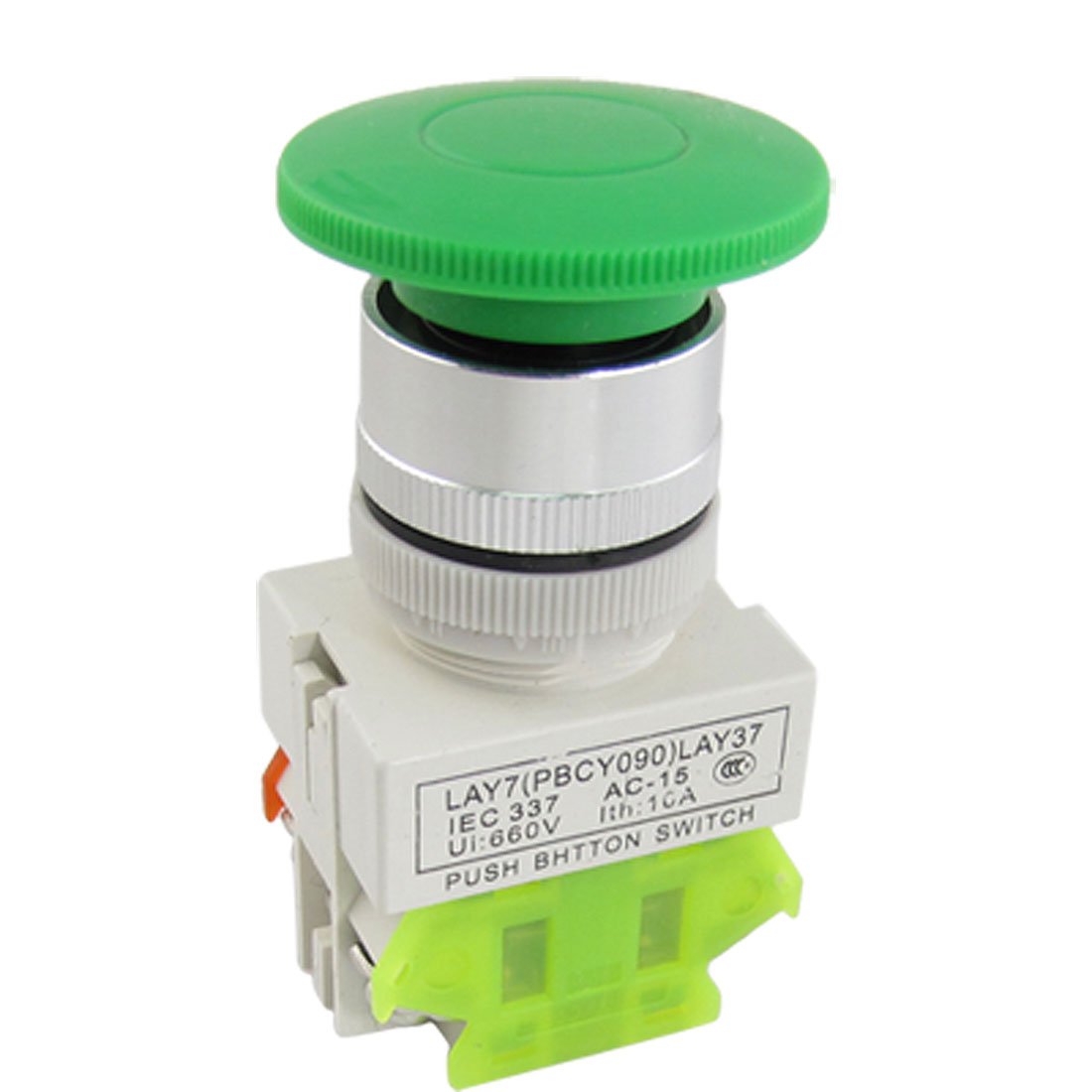 LinkMejor a10090400ux0251 AC 660V 10A 40 mm Green Mushroom Momentary Push Button Switch 1 No NC, 1.18" Width, 1.46" Length