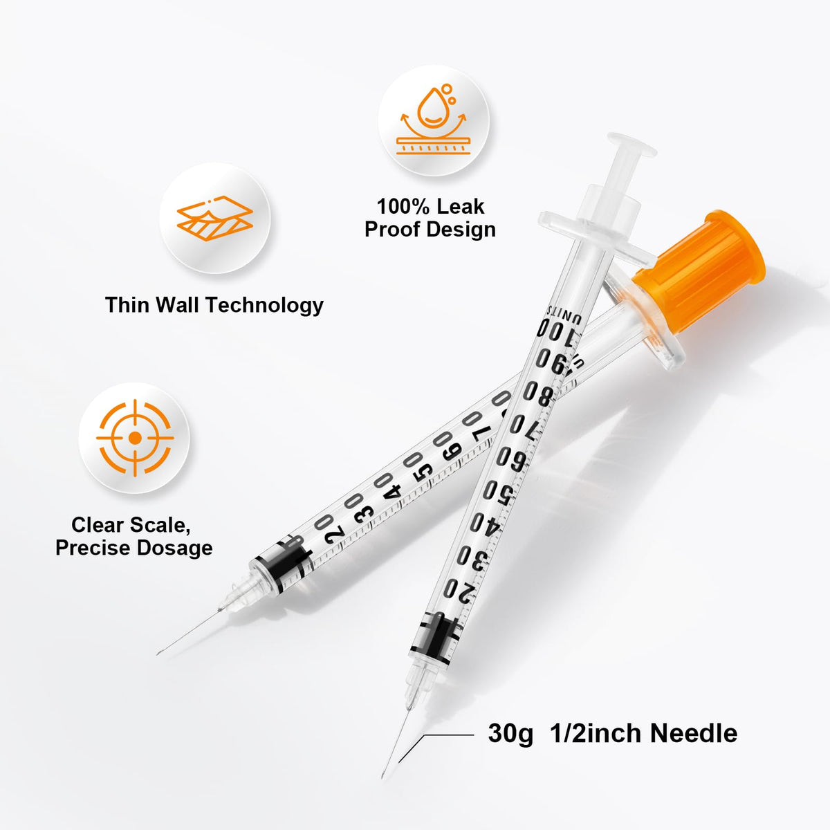 100 pack 1ml/cc 30G 1/2Inch إبر، إبر مختبر، حزم فردية