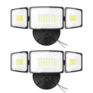 LinkMejor 2 Pack 75W Flood Lights Outdoor, 7000LM LED Flood Lighting Outdoor Switch Controlled, IP65 Waterproof Exterior Floodlight Fixture with 3 Adjustable Heads, 6500K Security Light for Garage