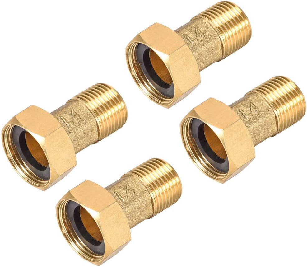 Brass Pipe Fitting, Hex Nipple, G1/2 Male x G3/4 Female Thread Connector Coupling 46mm Length 4Pcs