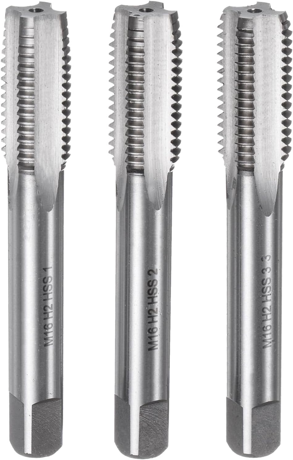 3pcs Metric Hand Tap Set, M16 x 2 Taper/Plug/Bottom Thread Screw Taps, High Speed Steel Hand Threading Tapping Tool Kit