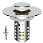 Universal Bathroom Sink Drain Strainer 3 in 1 Metal Hair Catcher, Chrome
