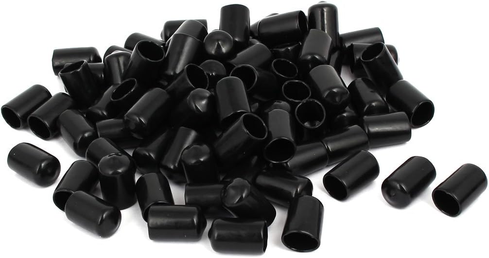 12mm Inner Dia Rubber Hose End Cap Screw Thread Protector Cover Black 100pcs