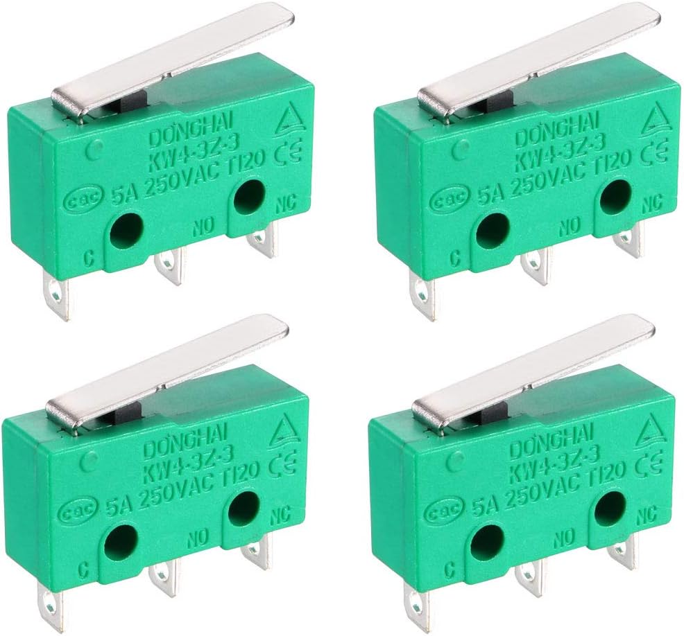 4PCS KW4-3Z-3 Micro Limit Switch SPDT NO NC 3 Terminals Momentary Short Straight Lever Type Green