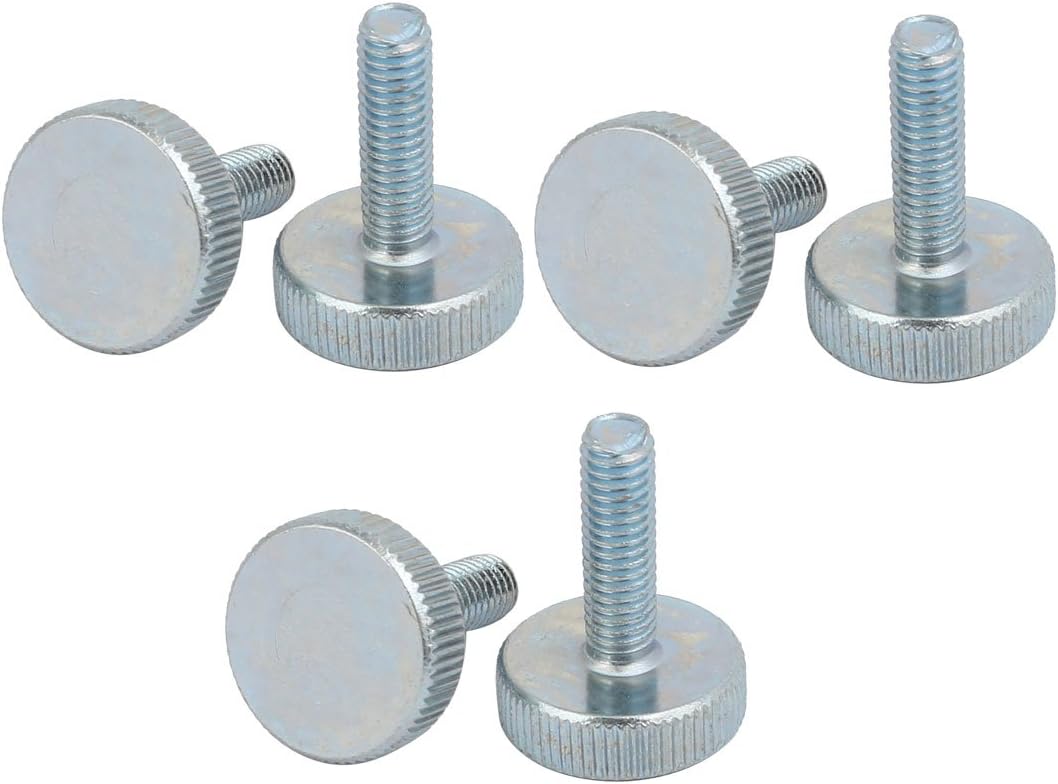 M6x20mm Thread Zinc Plated Knurled Round Head Thumb Screws Silver Blue 6pcs