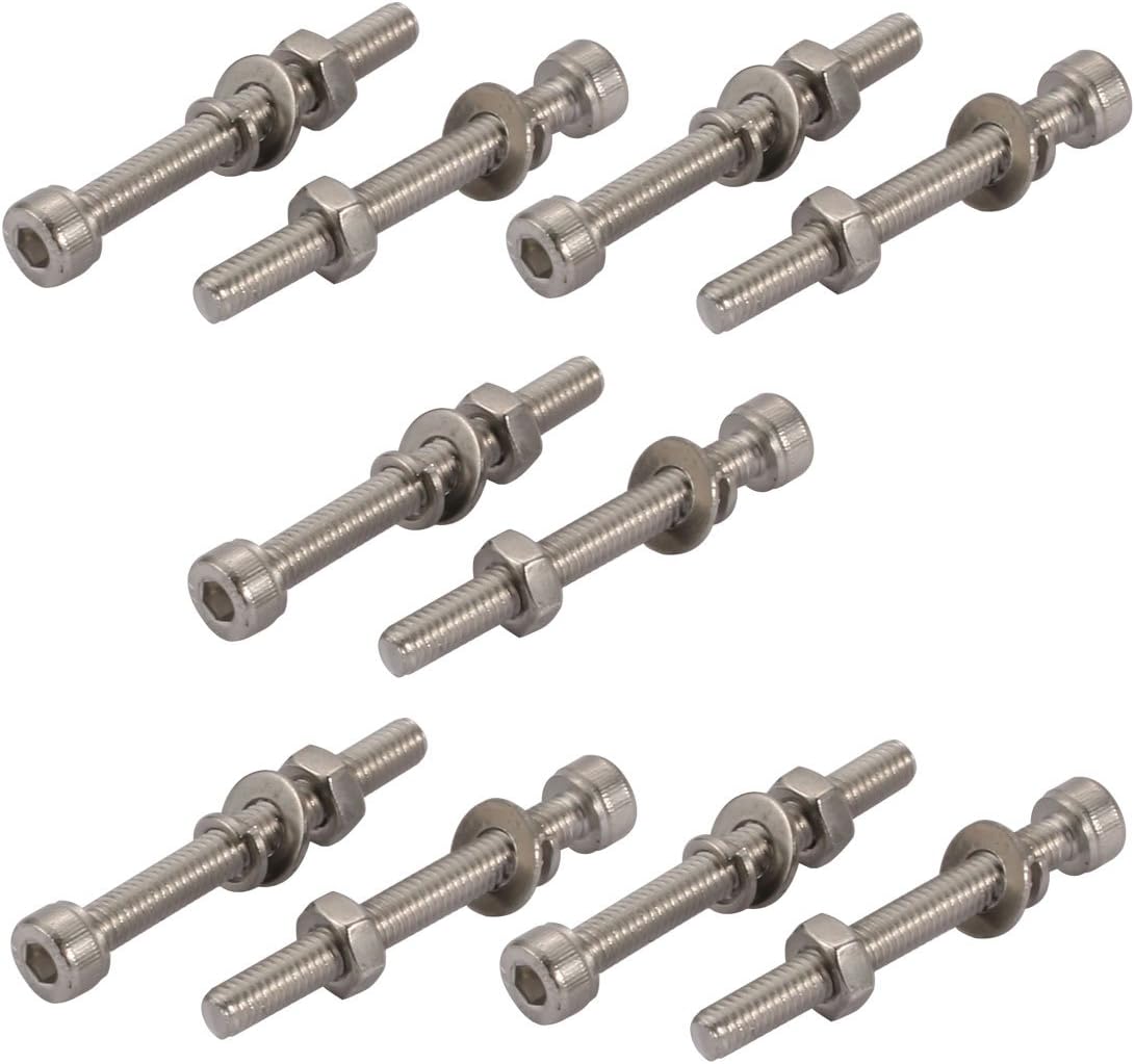 10pcs M4x35mm 304 Stainless Steel Knurled Hex Socket Head Bolts Nuts w Washers