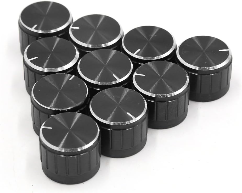 10Pcs 6mm Knurled Shaft Insert Dia Aluminum Alloy Potentiometer Control Knobs Black 23 x 17mm