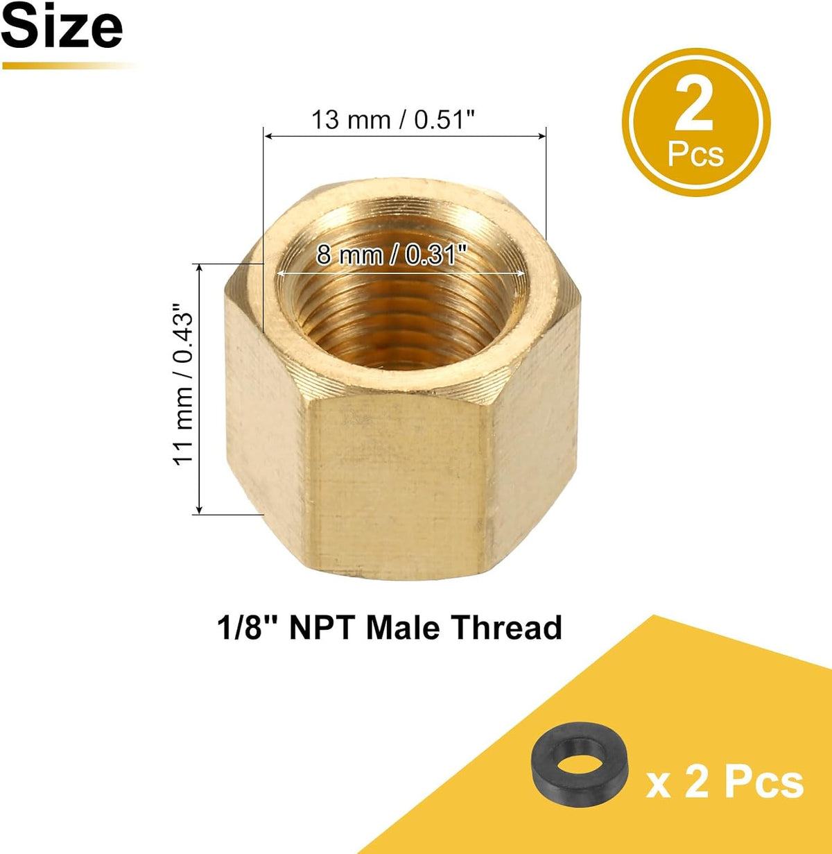 2 pezzi, tappo a compressione in bronzo con tappo a cerniera, tappo a flangia per tubi con tappo a 1/4" NPT, tappo per estremità dei tubi con guarnizione per condizionatori d'aria, acqua, in oro