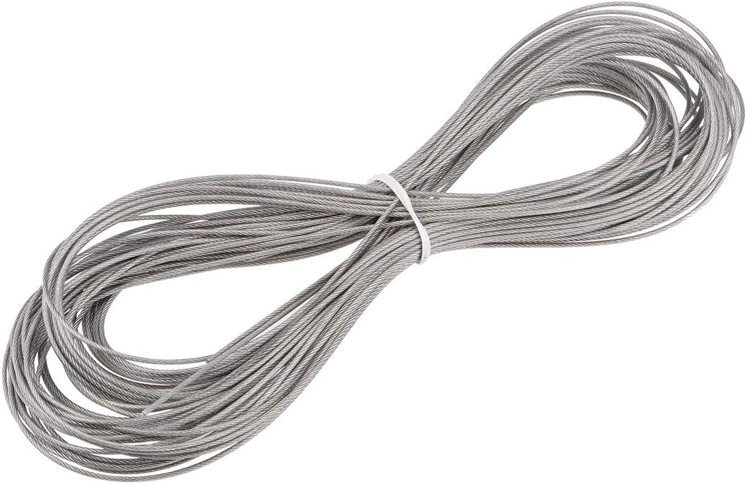 Stainless Steel Wire Rope Cable 1.2mm 0.05 Inch Dia 65.6ft 20M Length 18 Gauge 304 Grade for Hoist Lifting Grinder Pulley Wheel