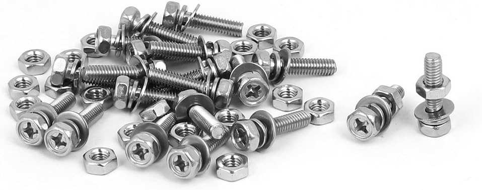 M4 x 16mm 304 Stainless Steel Phillips Hex Head Bolts Nuts w Washers 20 Sets