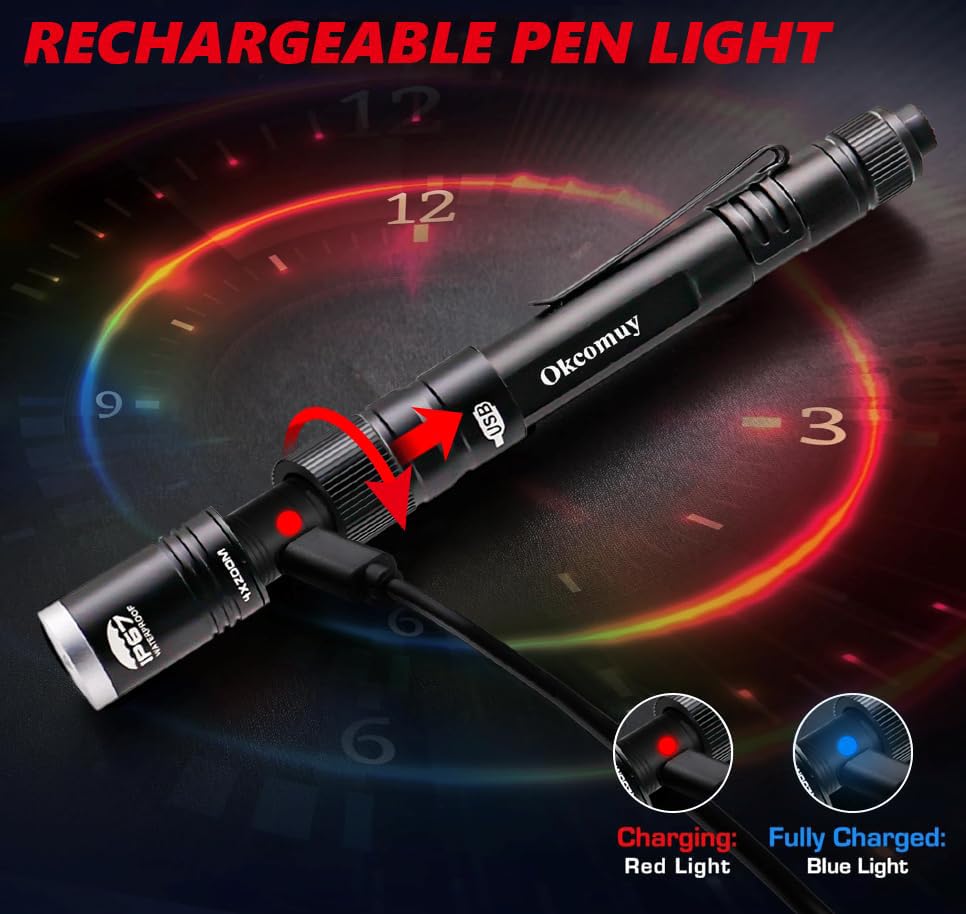 LinkMejor wiederaufladbarer LED Taschenlampe Stift Taschenlampe, IP67 wasserdicht EDC